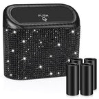 Bling Car Trash Can with Lid, Mini Vehicle Trash Bin, Car Dustbin Garbage Organizer with 60 Trash Bag, Leakproof Auto Storage Bag Container for Car, Home, Office (Carbon Fiber&Black Rhinestone)