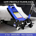Floor Jack, Professional Heavy Duty Hydraulic Floor Jack, Low Profile Floor Jack, Steel Racing Floor Jack w/2 Piston Quick Lift Pump, Floor Jack Lifting 4"-21" 4 Ton (8800lb) Capacity Blue