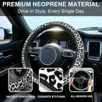 Leopard Steering Wheel Cover,Cheetah Print 2 PCS Car Coasters Leopard 14.5-15 Inch Neoprene Steering Wheel Cover,Anti-Slip Breathable Car Accessories Fits Auto Interior Decor