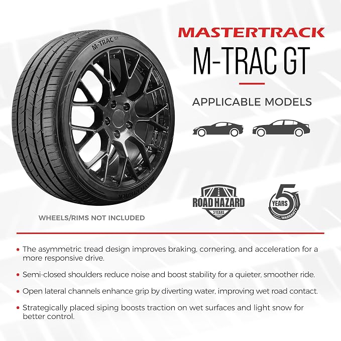 M-TRAC GT Ultra High-Performance All-Season Tire Set (2 Tires) 255/30ZR20 92W XL | 5-Year Warranty+3 Year Road Hazard Protection+Dual Tread Design for Sports Cars[TIRE ONLY] UTQG 460 A A