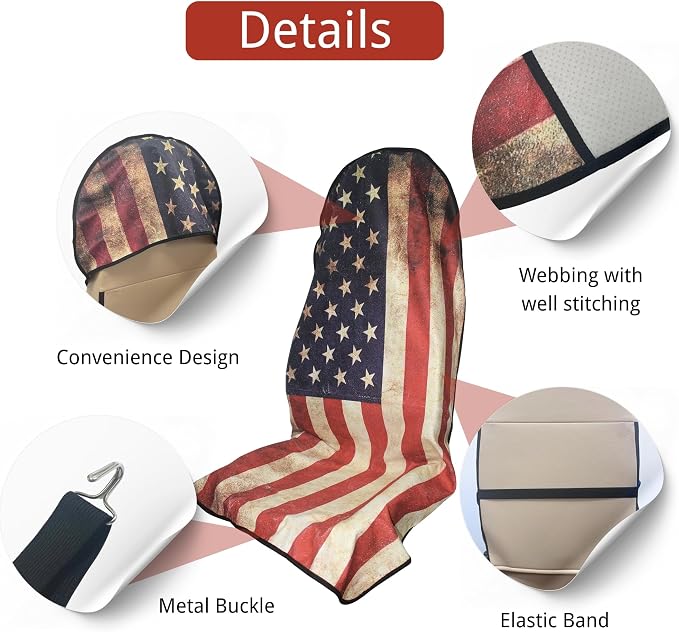 Waterproof Car Seat Cover for Front Seats, Protector for Cars SUVs Trucks, Sweat Towel Seat Covers Bucket for Gym,Workout,Beach,Hiking,Running (American Flag Red, 1PC)