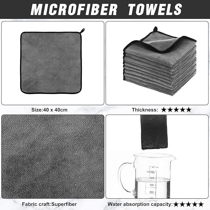 40 Pcs Gray Microfiber Towels: 16"x16" Microfiber Drying Towels Bulk Micro Fiber Car Cleaning Cloth for Cars Drying Washing Polishing Cleaning Household Supplies