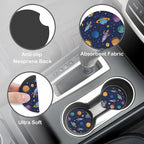 Cartoon Rocket Space Steering Wheel Cover for Women, Anti-Slip Doodle Planet Car Steering Wheel Cover with 2 Pcs Cup Holders Neoprene Breathable Car Accessories Universal 15 Inch Auto Interior Decor