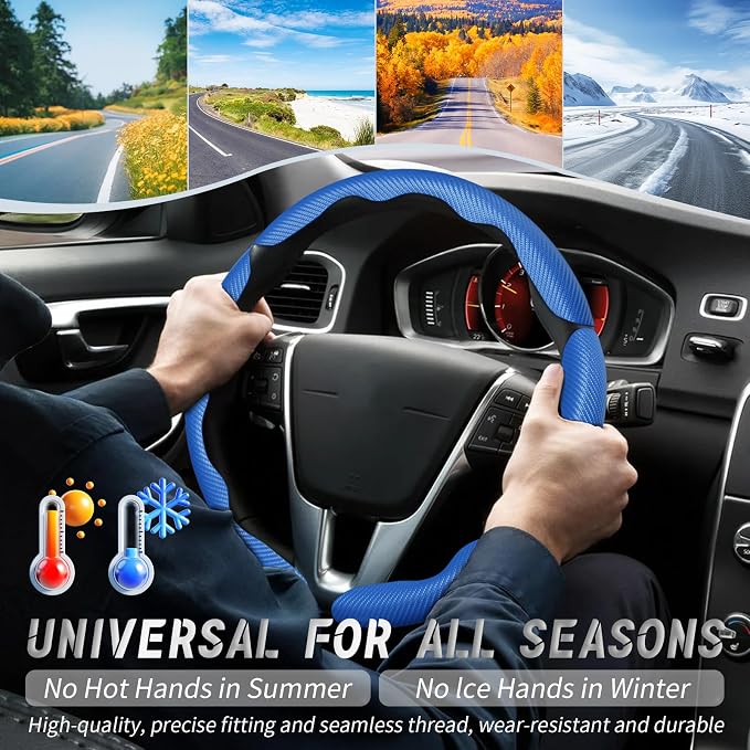 3pcs Car Steering Wheel Cover,Anti-Skid Carbon Fiber Steering Wheel Protector for Men Women,Multiple Color Options,Universal for Most Car Interiors Accessories (Bule 3PCS)