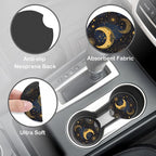 Gold Celestial Sun Moon Star Steering Wheel Cover for Women, Anti-Slip Car Steering Wheel Cover with 2 Pcs Cup Holders Neoprene Breathable Car Accessories Universal 15 Inch Auto Interior Decor