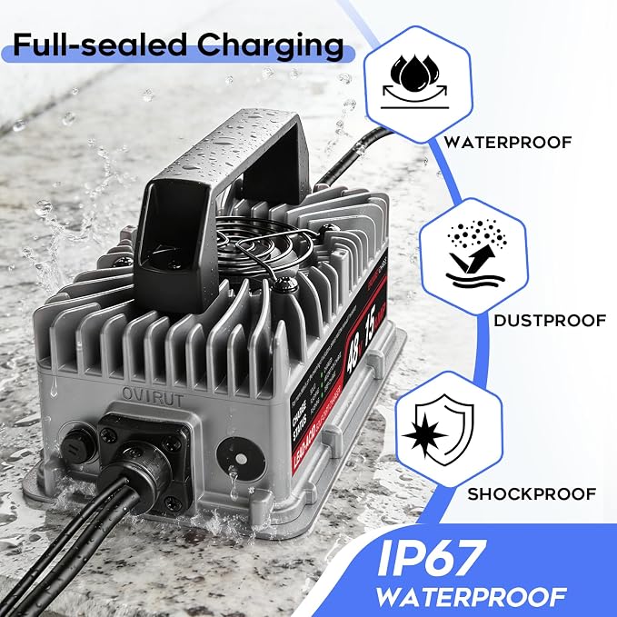 48V 15 AMP Golf Cart Charger for Club Car Precedent & DS Series with 3-Pin Round Plug- Lead Acid Battery