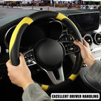 Black Yellow Microfiber Leather Steering Wheel Cover 14 inch | Breathable Anti Slip Grip Cool Sporty Look Glow for Women Men