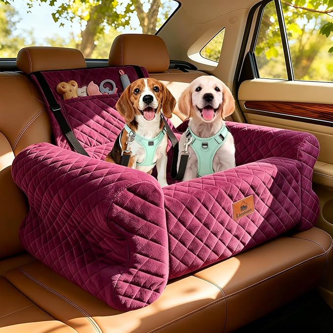 Dog Car Seat for Medium/Large Dogs up to 60 lbs, Memory Foam Dog Booster Seat with Thick Cushion, Pet Car Seat for Back with Detachable Washable Cover, Storage Pockets for SUV, Pick Up, Trunk, Red