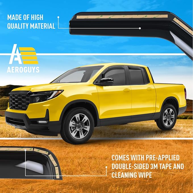 Extra Durable Window Deflectors in-Channel Window Visors Rain Guards Fit for Honda Ridgeline 2017-2026, Sun Visors, Wind Vent for Shades, Exterior Car Accessories - 4 pcs. AG0856