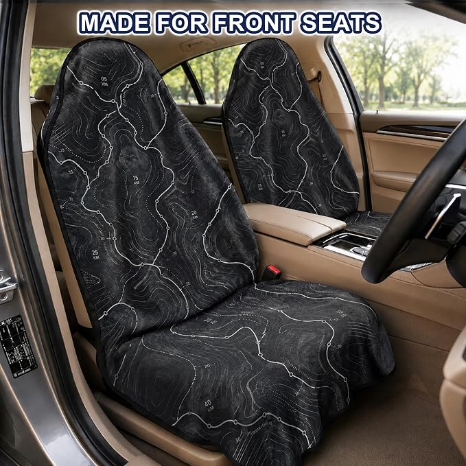 Car Seat Towel Cover 2 Pack for Front Seats, Sweat Absorbent Car Seat Protector with Non-Slip Backing, Waterproof Towel Car Seat Covers for Runners, Gym, Swimming, Beach, Pets, Trail Map