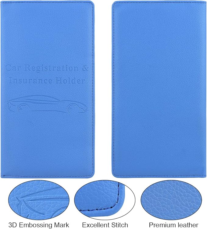 Car Registration and Insurance Holder, Vehicle Glove Box Car Organizer Men Women Wallet Accessories Case with Magnetic Shut for Cards, Essential Document, Driver License, Blue