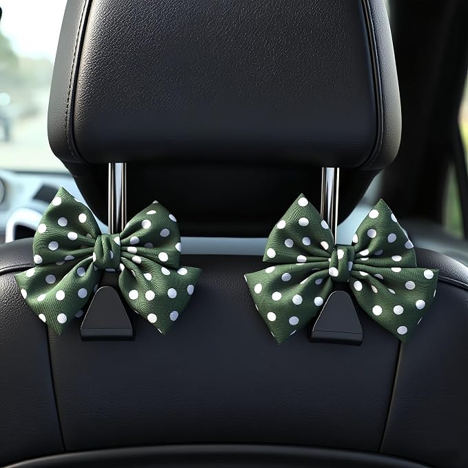 2-Pack Car Purse Hooks for Hanging Purses and Bags, Cute Bow car seat headrest Hooks for Hanging car Purse Hooks. (Green Wave Point)