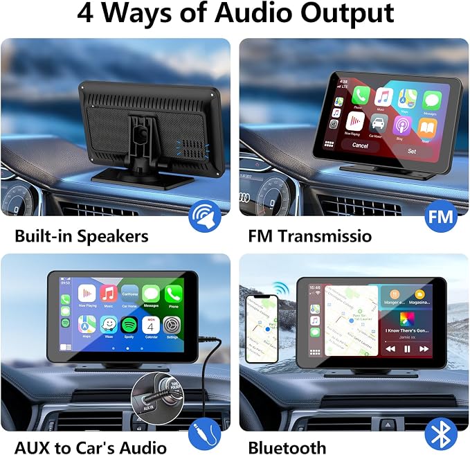 Carplay Screen for Car, 7'' Wireless CarPlay & Android Auto- Upgrade Portable Touchscreen with Bluetooth, Mirror Link, Voice Control, Hands-Free Calling Car Play Screen Stereo for All Vehicles