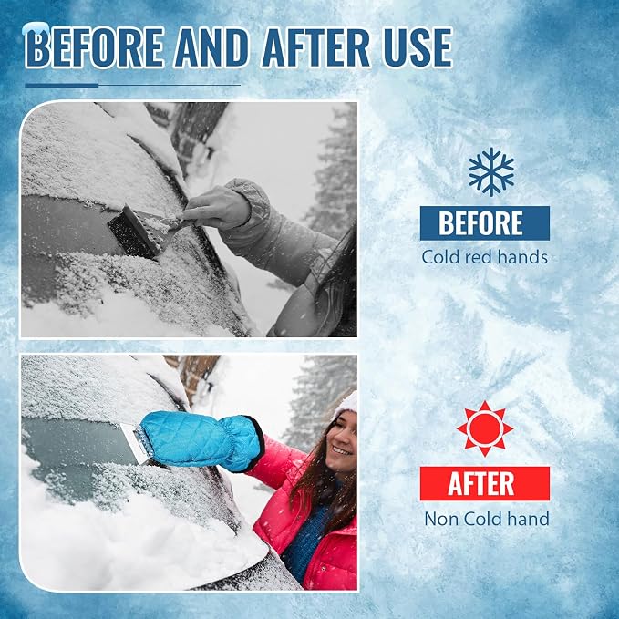 Ice Scraper with Glove Waterproof Ice Scrapers for Car Windshield No Scratch Comfortable Removal Snow Mitt Glove Windproof Warm for SUV Vehicle Truck Snow Quickly Removal