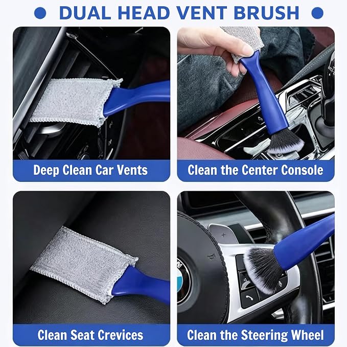 9 Pcs Car Detailing Brushes Kit, Car Interior Cleaning Supplies with Cleaning Gel | car detailing brushes, cleaning gel & microfiber cleaning cloth, Safe for leather, vents, dash. Ideal for truck, auto, RV