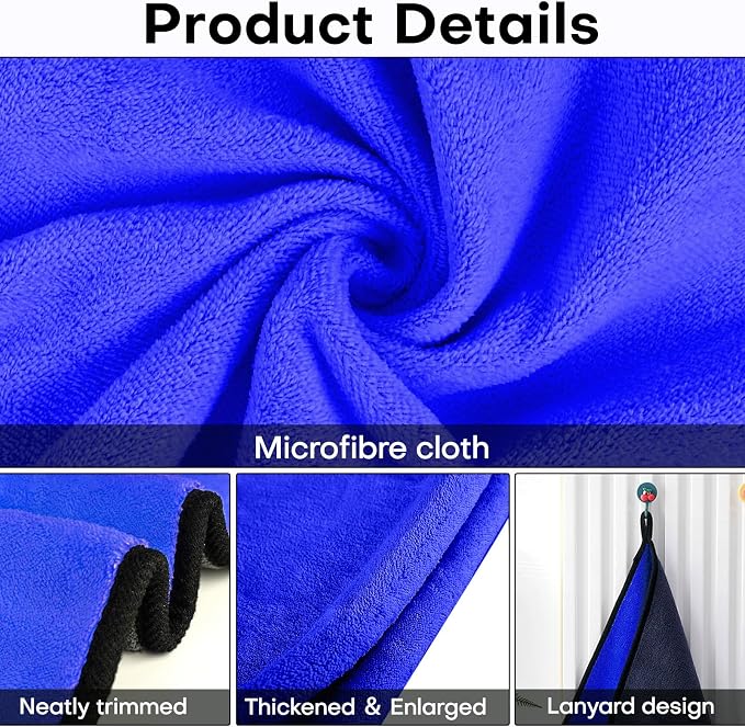 3PCS Car Microfiber Towels, 23.62"×11.81" Lint-free Microfiber Towels for Cars Wash Drying, Super Absorbent Auto Cleaning Cloths, Reusable Washing & Detailing Towel, Car Cleaning Supplies (Blue)