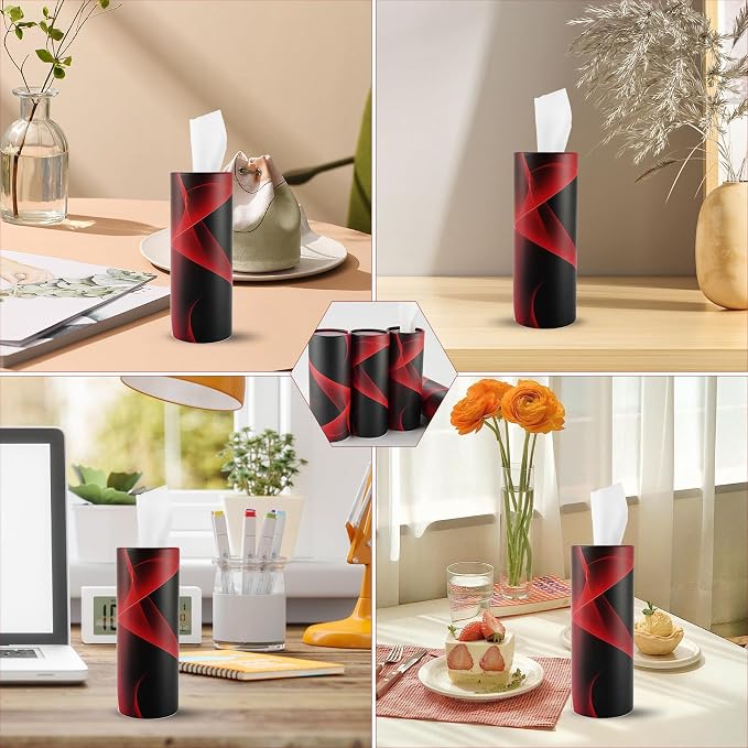 Car Tissue Holder, 4 Pack Car Cup Holder Facial Tissues with Travel Tissue Bag, Quick and Convenient Flower Combination Car Tissue Box(4 Canisters/200 Tissues) Black - Red