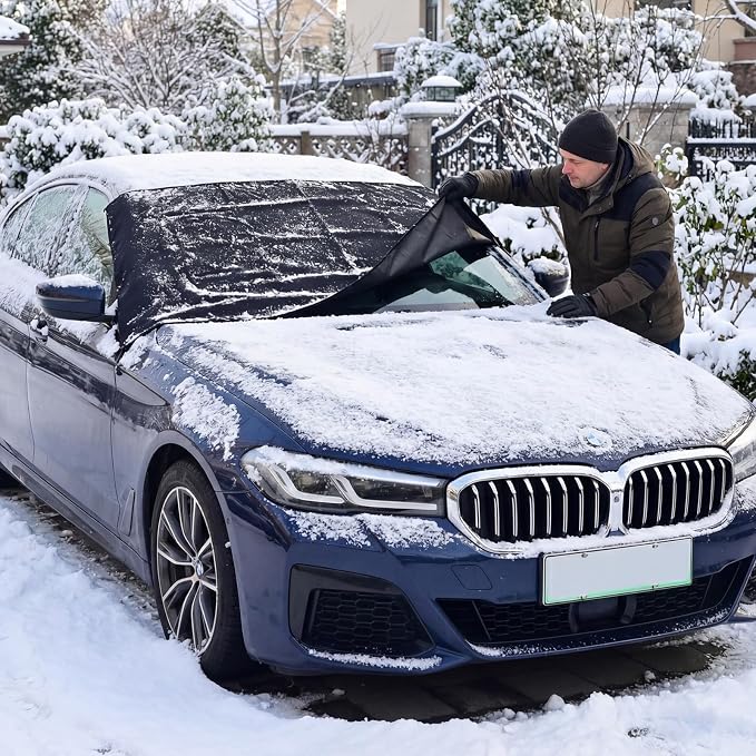 All Wrapped Car Windshield Snow Cover, 600D Oxford Front & Rear Ice Frost Protectors with Side Mirror Covers & Storage Bags, All Weather Windscreen Cover for Most SUVs, Vans & Trucks