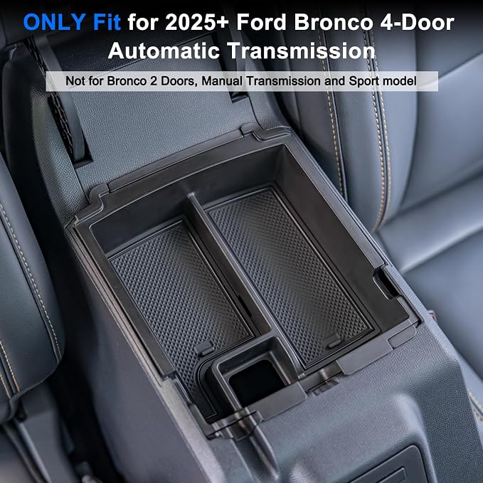 Double-Layer Tray Compatible with 2025 2026 Ford Bronco 4 Doors Automatic Transmission ONLY, Full Size Bronco 2PCS Console Organizer (Not for Manual Transmission & 2 Doors & Bronco Sport)