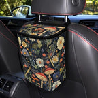 Mushroom Dragonfly Daisy Print Car Trash Can with Lid, Leak Proof Auto Trash Bag Hanging Vehicle Garbage Can Multipurpose Storage Container for Back Seat Road Trip