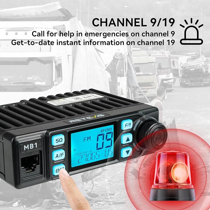 MB1 CB Radio Kit, Noise Cancellation AM/FM Mini CB Radio with Antenna, 12V/24V Cigarette Lighter Plug, 7-Color Screen, Emergency Channel 9/19, VOX, Auto-Scan, for Truckers
