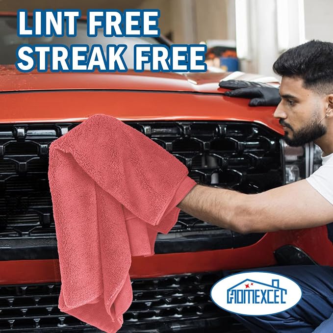 Professional Large Microfiber Car Drying Towels 2 Pack, Lint Free, Scratch Free, Highly Absorbent Drying Towel for Cars, SUVs, RVs, Trucks, and Boats,31" x 24",Red
