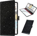 Car Registration and Insurance Holder, Vehicle Glove Box Organizer Cool Car Accessories, Auto Truck Document Holder for Cards, Driver License, Black Glitter