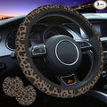 Cheetah Print Steering Wheel Cover 3Pcs Set 15" + 2 Leopard car Coasters | Anti-Slip Breathable Neoprene, Universal 15" Fit, Leopard Pattern, Car Interior Accessories, Cute for Men Women