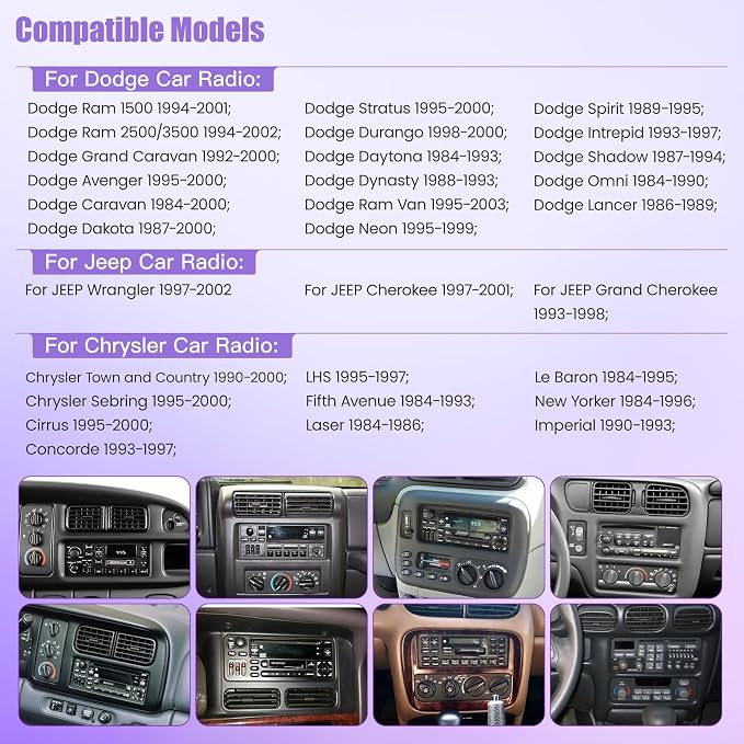 Android 15+8 Core Car Radio for Dodge/Jeep/Chrysler 1990-2000 | Carplay&Android Auto&Mirror Link, GPS Navigation,Bluetooth&Voice Control,Back-up Camera, SWC, FM Radio,DSP Setting, 5G WIFI