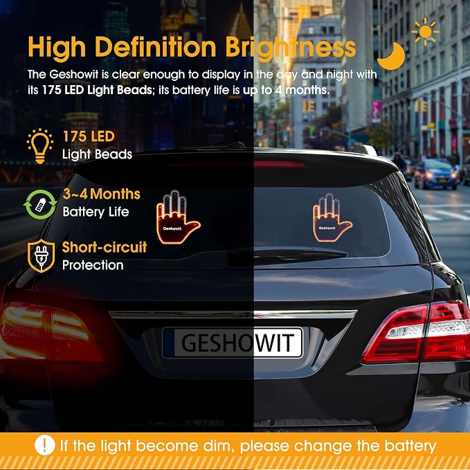 Car Accessories for Men - Car Finger Light with 6 Gestures Remote - Show Your Feelings to Drivers - Ideal Gift Hand Gesture Lights, Truck Accessories, Hand Sign Car LED Signs for Men and Women