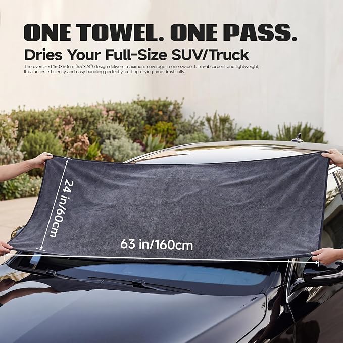 REDKISS Extra Large Microfiber Car Towel(63" × 24") for SUV Truck Detailing | 800GS Mmicrofiber car towels, Twist Loop & Ultra-Absorbent,Streak-Free, Scratch-Free, No Water Spots for cleaning