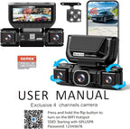 360 Degree View 4 Channel Dash Cam 5G WiFi & APP Control, 2K Front and Rear Inside, Left Right Dash Camera for Cars Free 64GB TF Card, G-Sensor, Night Vision, 24H Parking Mode