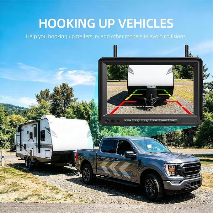 Dual Magnetic Wireless Backup Cameras - HD1080P 7” DVR Monitor, Stable Signal for RV/Trailer/Truck/Tractor/Camper/Hitch/Travel, 1-Min Install-Free, Clear Night Vision Back Up Camera (ACT702)