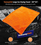 3 Pack Car Drying Towel, 24" x 36" Double Twisted Loop Car Drying Towels Extra Large, 16" x 16" Edgeless Microfiber Drying Towel and Absorbent Waffle Weave Towels for Cars Truck SUV, Orange