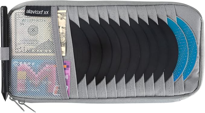Car CD Visor Holder, 12 Sleeves Organizer with Mesh Pocket | Durable Oxford Cloth, Holds 12 CDs/DVDs, 1 Pen Holder, 1 Back Inner Pocket, Disc Storage Organizer, Fits Most Vehicle Visors