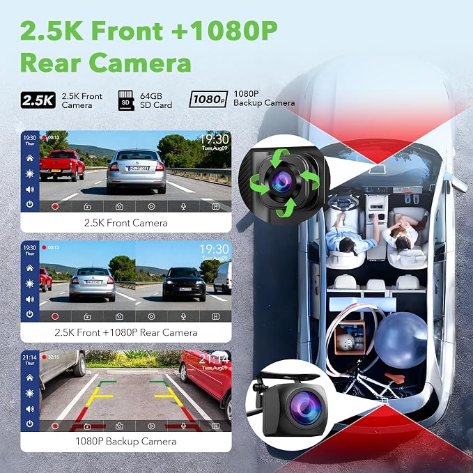 6.86" CarPlay Screen with Dual Dash Cam 2.5K Front 1080P Rear | Apple CarPlay & Android Auto, Mirror Link, Voice Control, GPS Navigation — Access maps, music and calls for daily drives.