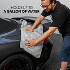 Woolly Mammoth Large Microfiber Drying Towel - 36 x 25 Inch Gray, Ultra Plush Super Absorbent Car Drying Towel for Cars, Trucks, SUVs, Motorcycles, RVs, and Auto Detailing