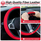 Elastic Stretch Steering Wheel Cover, Universal Interior Accessories Steering Wheel Cover for Women & Men, Breathable Microfiber Ice Silk, Anti-Slip, Odorless, Easy Carry(Red)
