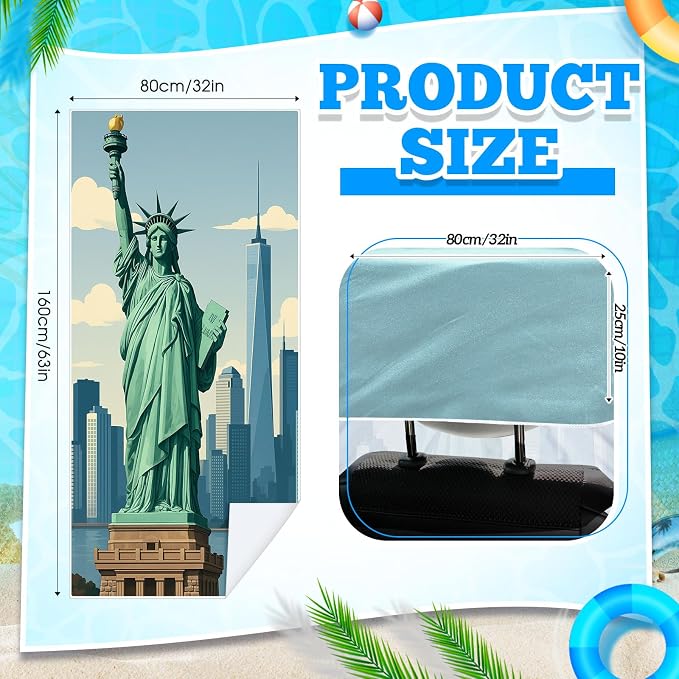 2 Pack Car Seat Towel Covers with Storage Bag, 63 x 32 Inch Universal Non Slip Waterproof Sweat Protector for Car Truck, Gym Swimming Running, Machine Washable (Statue of Liberty)