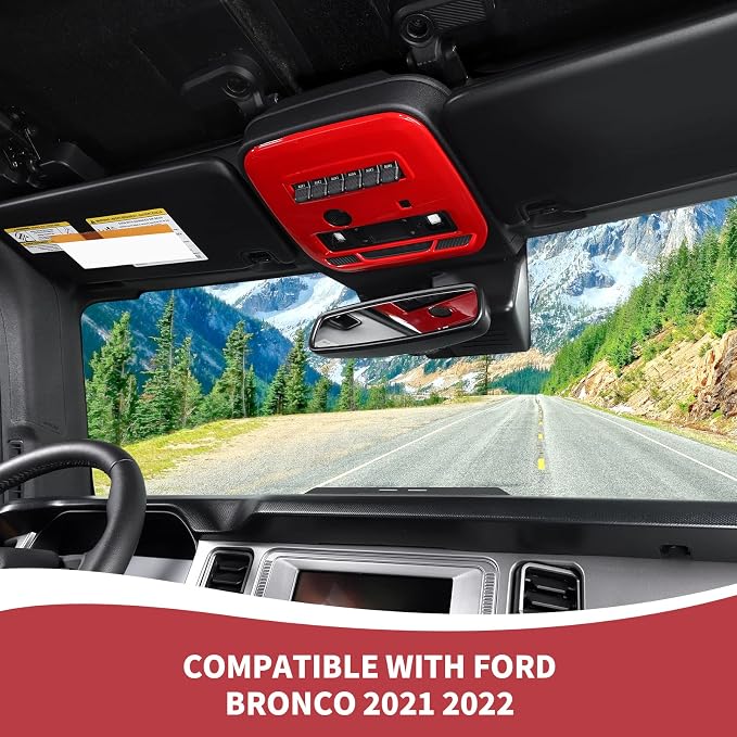 for Bronco Front Reading Light Panel Trim Cover Compatible with 2021-2025 Ford Bronco Interior Accessories 2-Door 4-Door, Red (with AUX Switches)