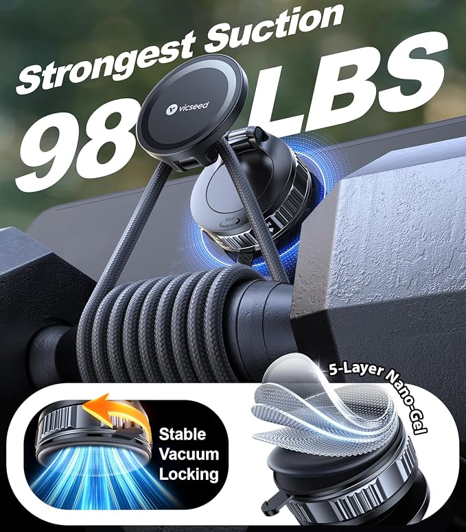 Ultimate for Magsafe Car Mount [98+LBS Strongest Suction] 360° Vacuum Magnetic Phone Holders for Your Car Metal Arm Foldable Cellphone Mount for iPhone 17 16 15 14 13 12 Pro Max Air Android
