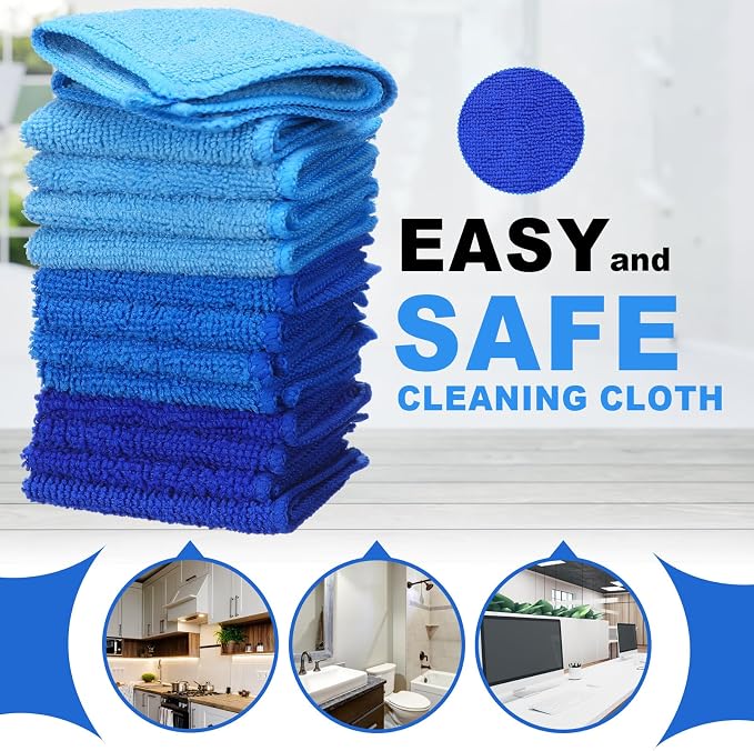 Cleaning Cloth Dry Erase Cloth Cleaning Rags Reasonable Kitchen Towels Microfiber Towels Cars Wash(6 x 6 Inch,Blue/Light Blue/Dark Blue,30 Pcs)