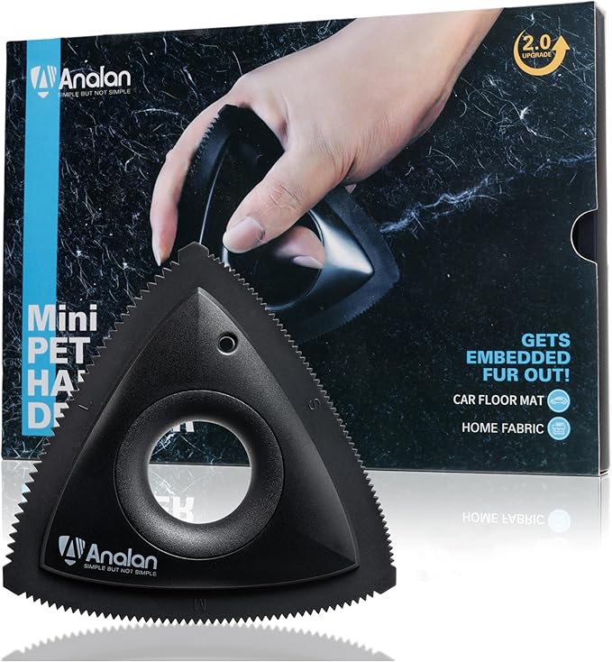 Mini Pet Hair Remover for Car Detailing Supplies, Carpet Dog Hair Remover for Car Interior, Triangle Dog Hair Remover for Auto Detailing, Couch, Furniture, Lint, Carpet(Matte Black)