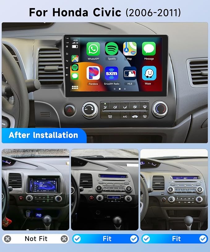 8Core 4+64G Car Stereo for Honda Civic 2006-2011 Wireless Carplay Android Auto,10.1 inch 1280 * 720P IPS Touch Screen Radio,Android15/GPS/5G WiFi/32EQ DSP/59UI/Bluetooth5.0/SWC/Backup Camera&Mic
