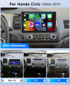 8Core 4+64G Car Stereo for Honda Civic 2006-2011 Wireless Carplay Android Auto,10.1 inch 1280 * 720P IPS Touch Screen Radio,Android15/GPS/5G WiFi/32EQ DSP/59UI/Bluetooth5.0/SWC/Backup Camera&Mic