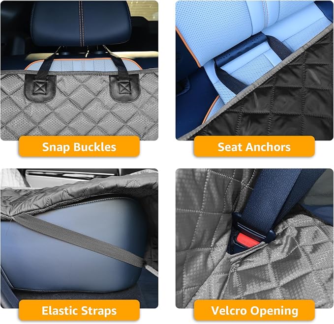 Dog Car Seat Covers for Truck Ford F150/Chevrolet Silverado 1500/Ram 1500/GMC Sierra 1500, Waterproof Pet Back Seat Cover for Trucks, Scratchproof Nonslip Durable Rear Seat Cover for Dogs