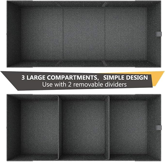 Trunk Organizer for SUV, Sturdy Car Organizer, Non-Slip Bottom, Folded Storage Organizer for Sedan, Van, Jeep, Grocery, Car Accessories, Large 3 Compartments, Art Black,32"×13"×10.6"