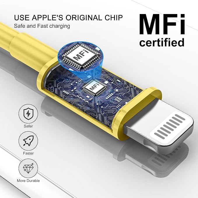 Car iPhone Carplay Cable, Car Charger Cord, USB A to Lightning Cable Fast Charging & Data Transfer for iPhone 14/13/12/11 Pro Max XR XS X 8 7 6 Plus SE Tangle-Free,3ft Yellow