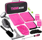 Car Detailing Kit, Interior Exterior Cleaning Set for Vehicles | Soft Microfiber, Lint-Free, Scratch-Proof, 17 Pcs Complete Set, Pink Styling, Perfect Women Gift, Portable Bag