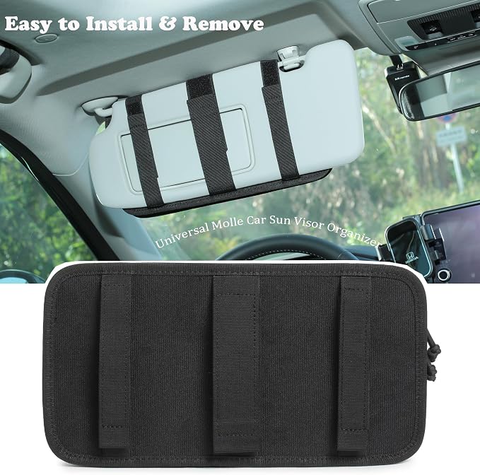 Heavy Duty Molle Car Sun Visor Organizer with Card Storage,Glasses Clip | Semi-Rigid Molle Panel for Cars SUVs Pickups Trucks Tactical Visor Organizer Storage Pouch Car Sun Storage Pocket